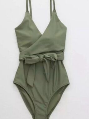 Aerie Olive Green One-Piece Swimsuit with Waist Tie